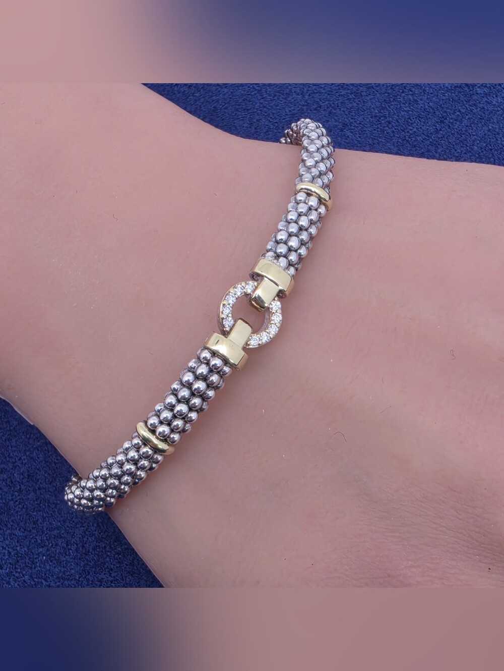 Lagos Enso Diamond Circle Caviar Bracelet 925, 18k Yellow Gold Size 6.75
